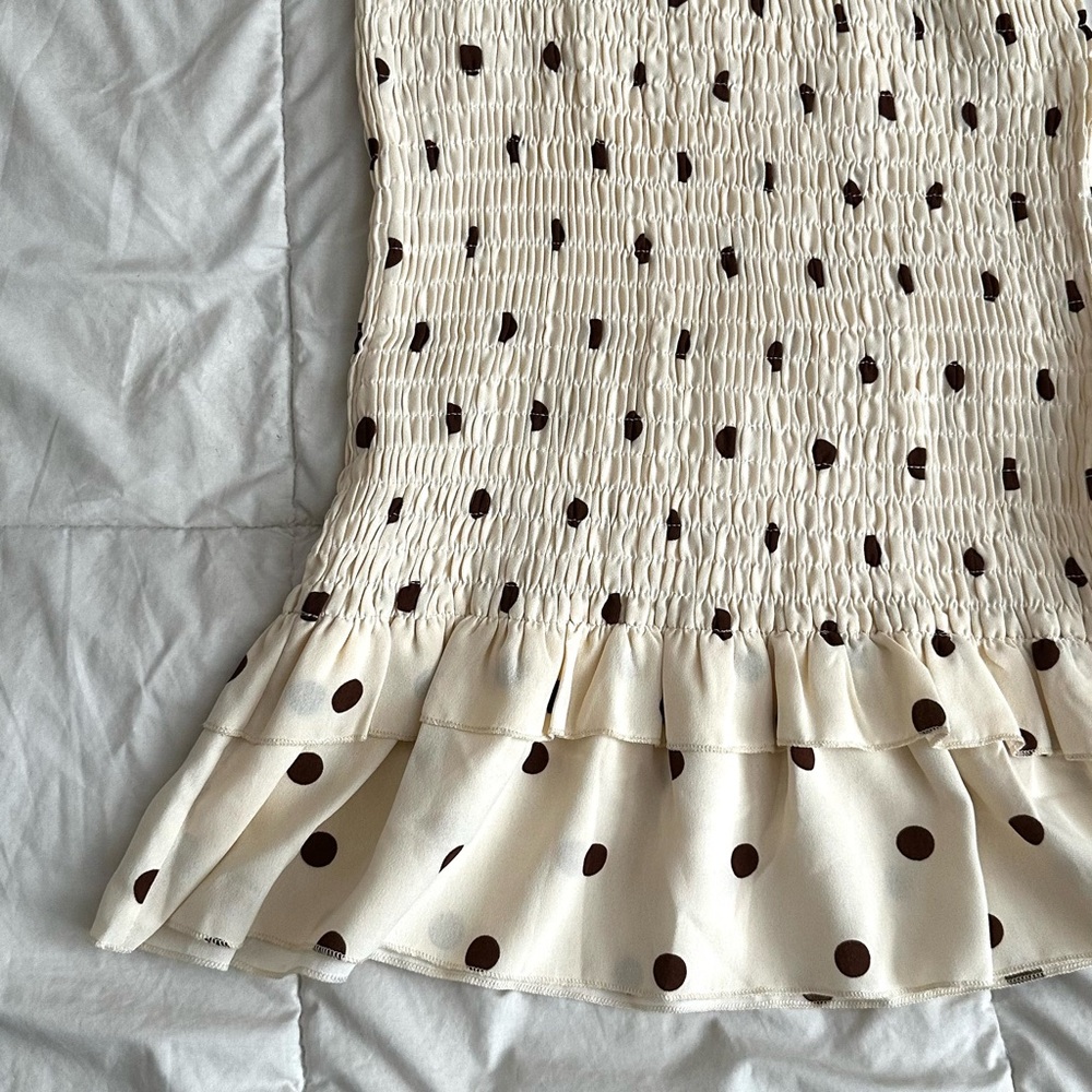 CIDER Polka Dot Shirred Dress Midi Length Summer Dress Size-Small - Picture 9 of 10